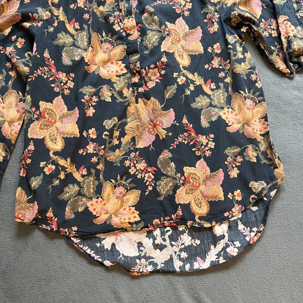 Sundance Floral Blouse Womens Size Small Black Half Button Long Sleeve Top - Picture 10 of 10